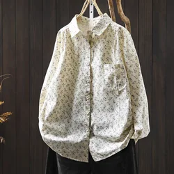 Fall clothes 2025 women Japan style cotton printed blouses long sleeve shirts middle aged Aesthetic clothing woman tops