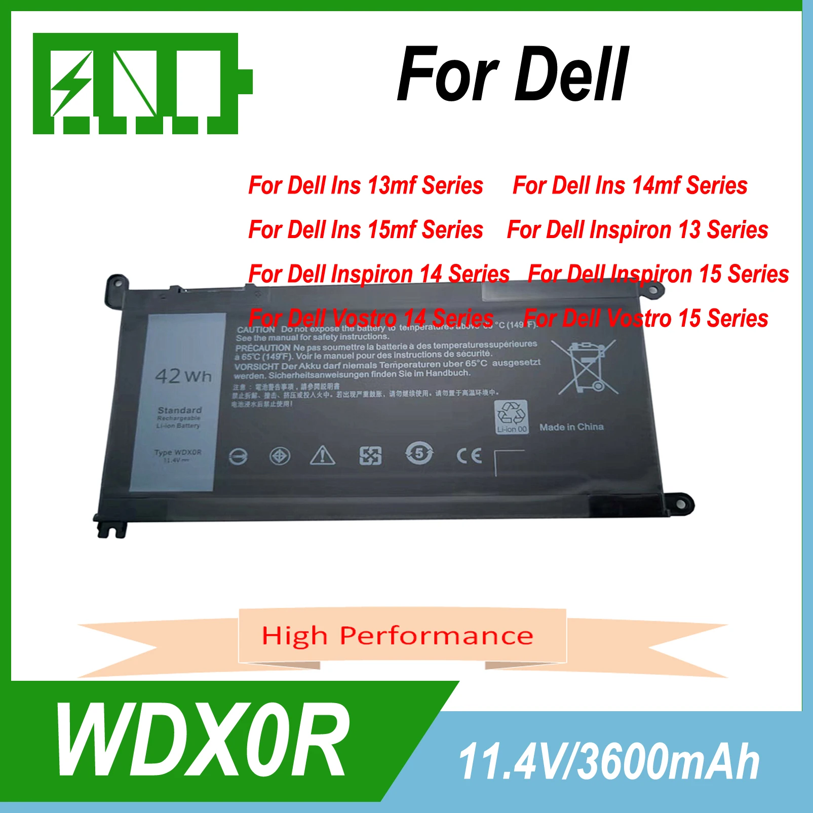 

Аккумулятор WDX0R WDXOR для ноутбука Dell Inspiron 13 11,4 5000 5368 5378 14 7368 7000 7560 7460 T2JX4 3CRH3