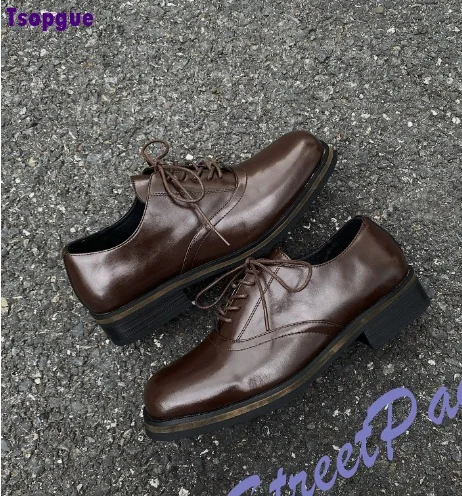 Men Office Wedding Oxford Shoes Square Toe Thick Sole Black Brown Formal Daily Leather Dress Shoes Cityboy Fashion Runway Shoes