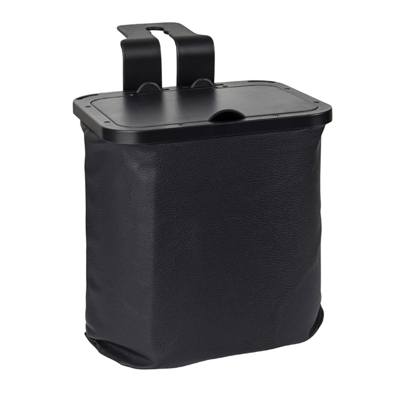 Garbage Bin with Hook Lid Collapsible Leather Waste Basket 1.5 Gallon Dropship