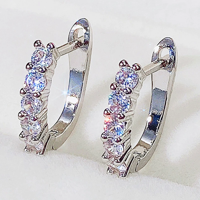 1 pair of new, simple straight row zircon earrings, art small fresh ear ring to send girlfriend Bestie gift