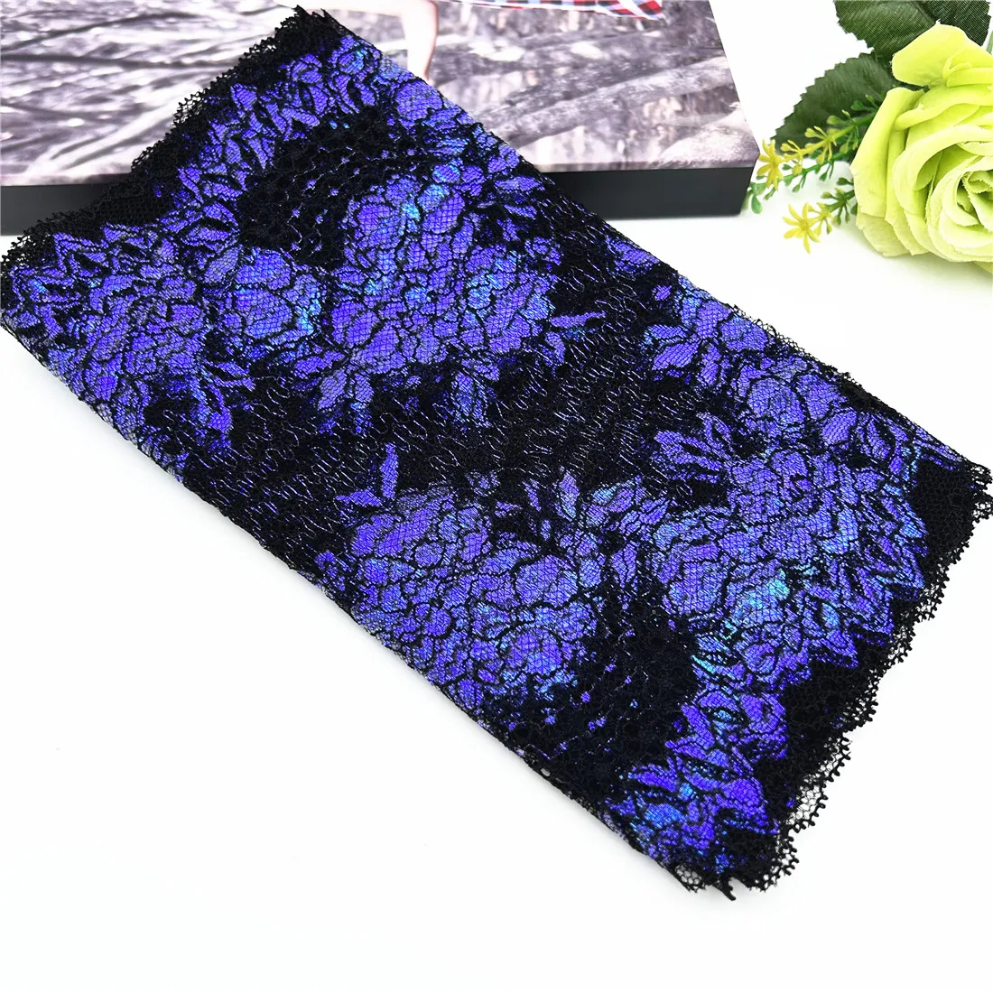 3y/lot Width 23cm Blue Black Shimmer Elastic Lace Trim Lingerie Sewing Craft DIY Apparel Fabric Lace Dress Garment Accessory