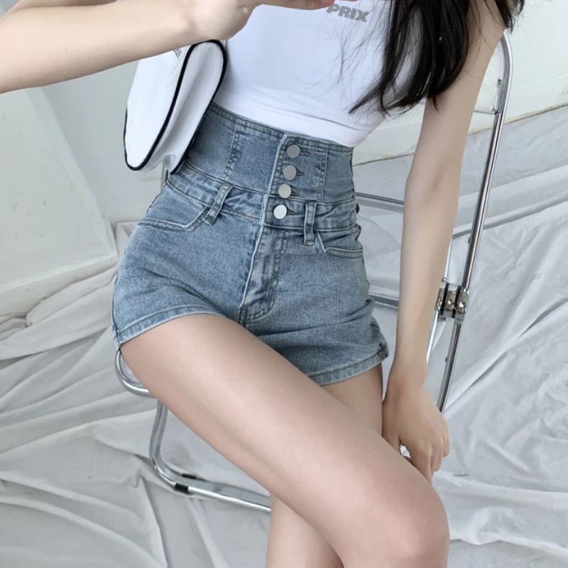 Bandage Shorts Dames Denim Hoge Taille Casual Zomer Koreaanse stijl Mager Studenten Eenvoudig All-match Mode Populair Elegant Chic