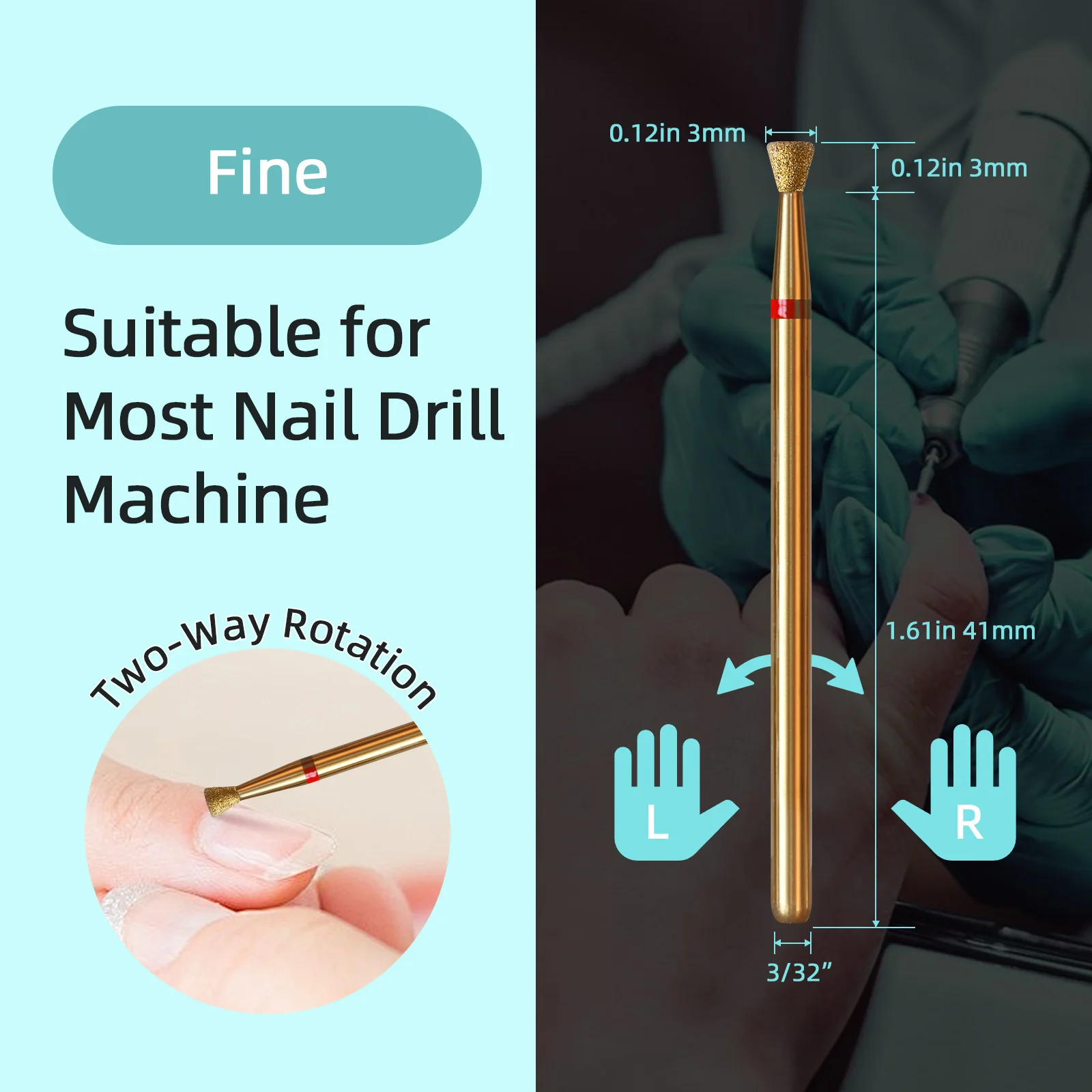 HYTOOS 3mm Inverted Cone Cuticle Clean Nail Drill Bit, Titanium Russian Diamond Nail Bits Dead Skin Cleaner Accessories Tool