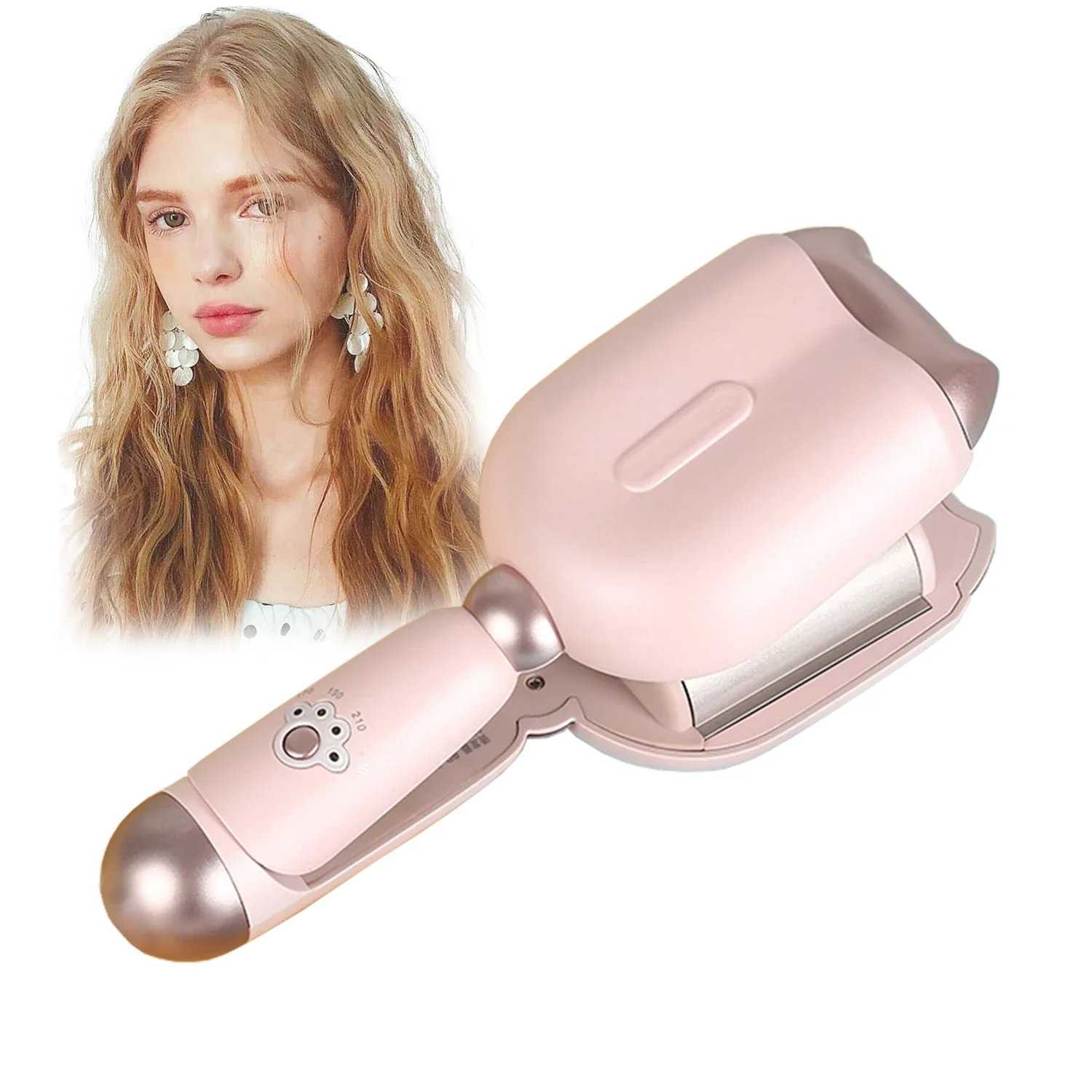 

Pink 32mm Hair Waving Iron 2 Barrels Hair Wave Curling Iron with Four Temperature Control Ceramic Hair Curler Crimper Tool