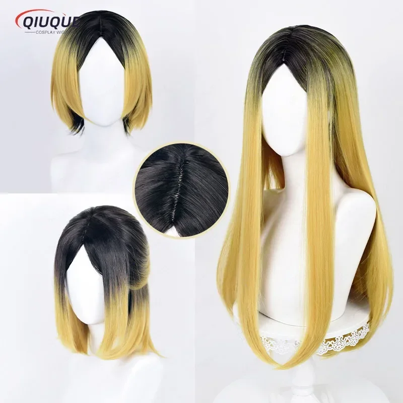 Anime Haikyuu!! Kenma Kozume Cosplay Wig Short Bob Middle Part Black Blonde Ombre Heat Resistant Synthetic Hair Wigs Wig Cap