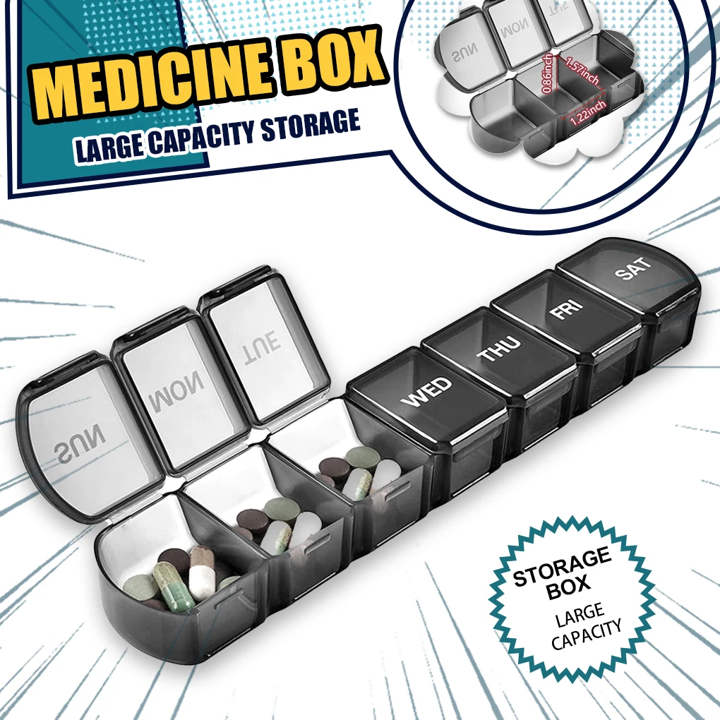 

7 Days Pill Box Holder 7 Compartments Mini Dispensers Storage Splitters Pills Tablet Plastic Container Case Household School