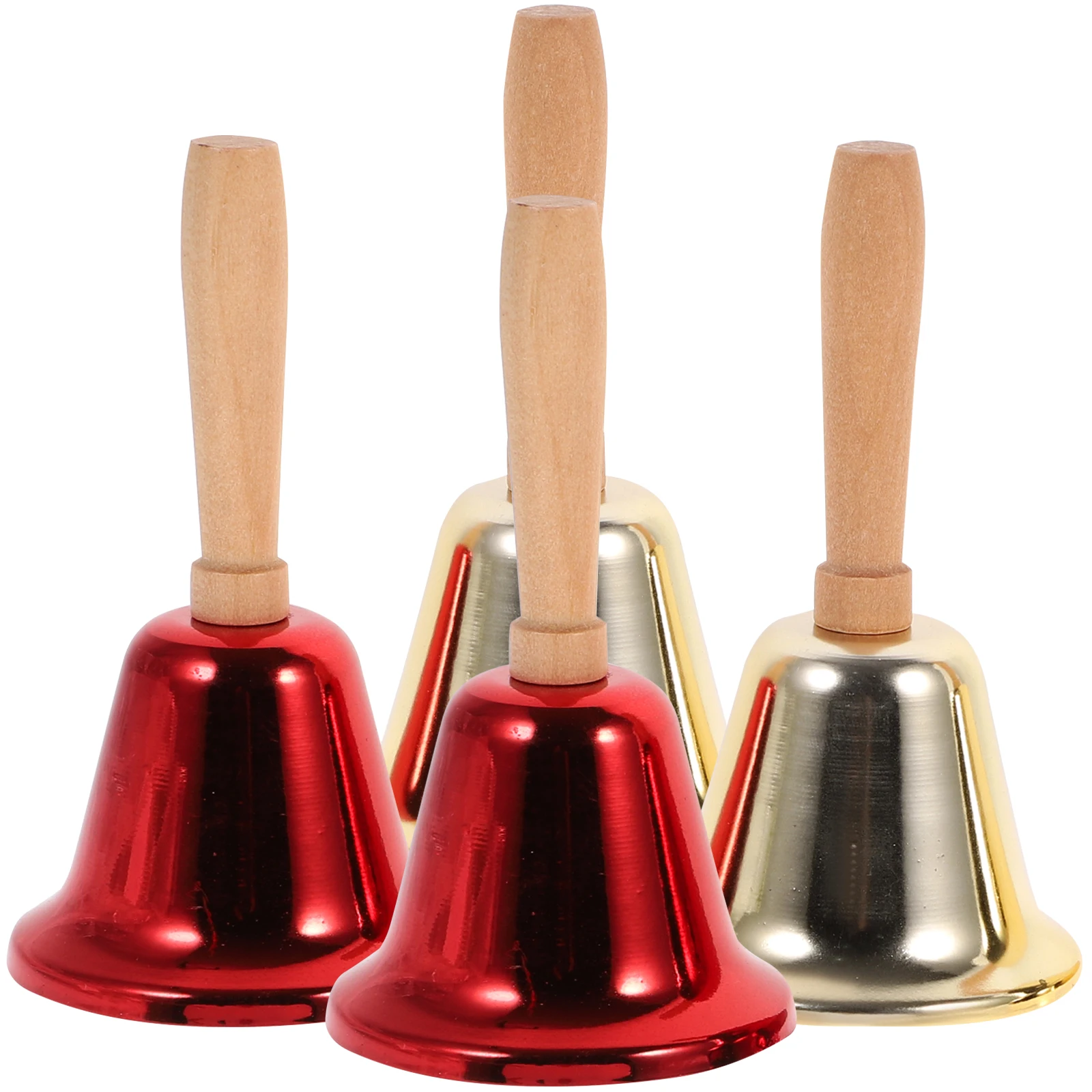 

4pcs Santa Christmas Ornament Wood Handle Jingle Retro Call Festival Hand Hotel Dish Bell Metal Bell Instrument