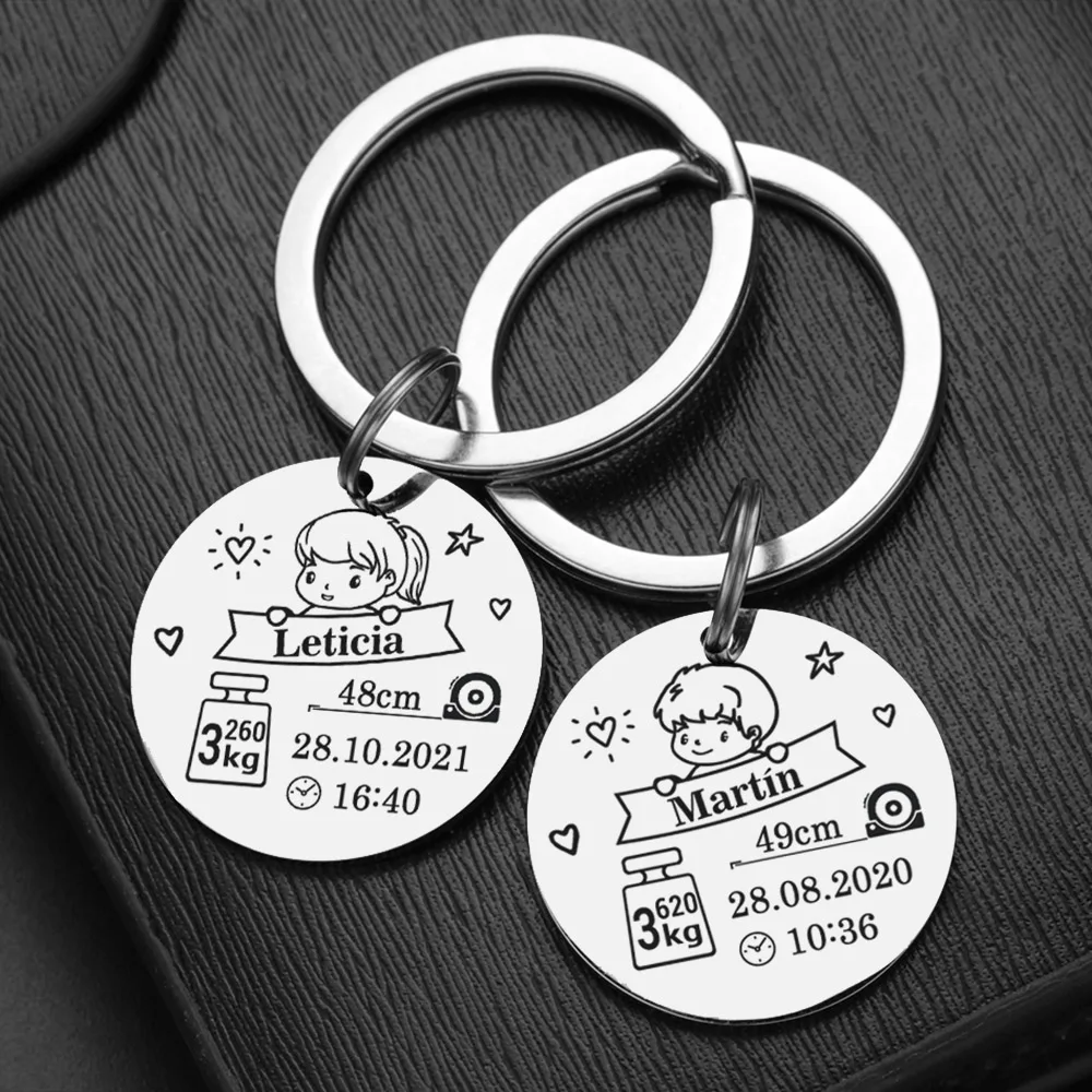 Stainless Steel Custom Keychain For Baby Newborn Commemorate Personalized Mom Dad Popular Accessories Best Gift Keyring P026