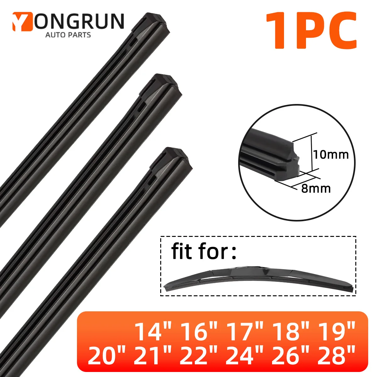 YONGRUN 1 Stück Auto-Scheibenwischer-Gummistreifen 14"16"17"18"19"20"21"22"24"26"28" Geeignet für 3-Stufen-Wischer Auto-Windschutzscheiben-Wischer-Gummistreifen