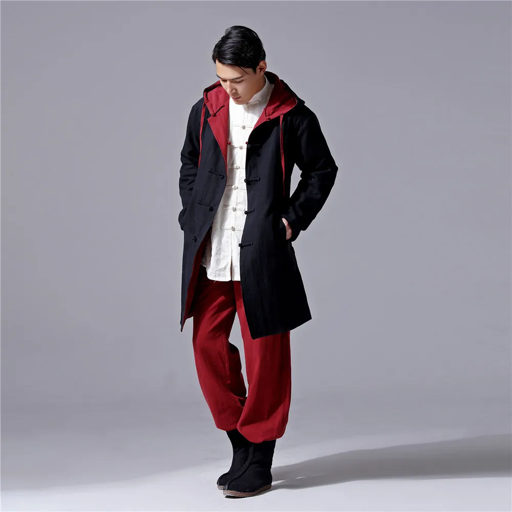 

Chinese Style Men's Clothing Cotton Linen Coat Men's Double-Sided Wear Artistic Style Casual Retro Hooded Jacket