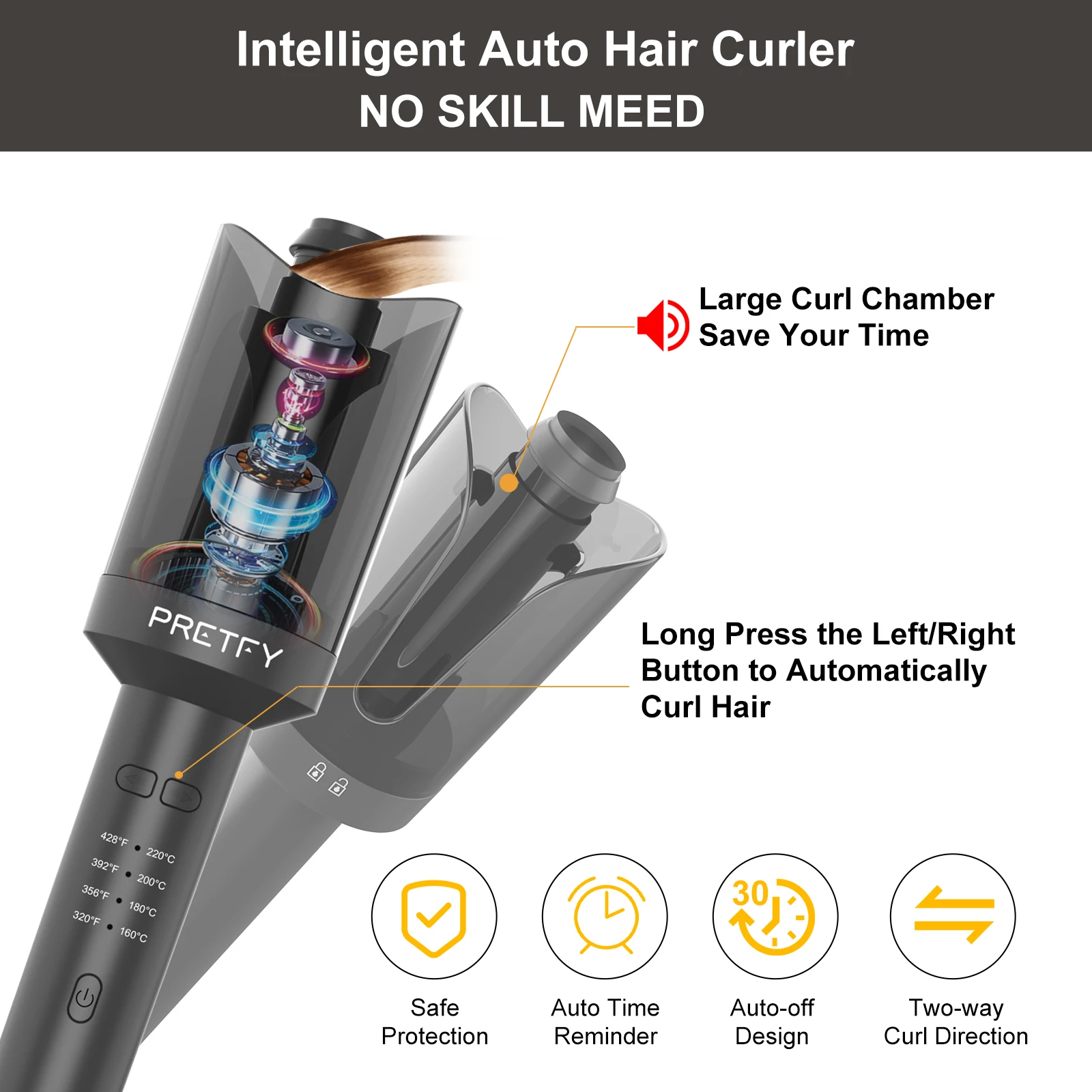 

Pretfy Auto Hair Curler Automatic Curling Iron with Rotate Left and Right Hair Curling Wand for Hair Styling Hair Curlers