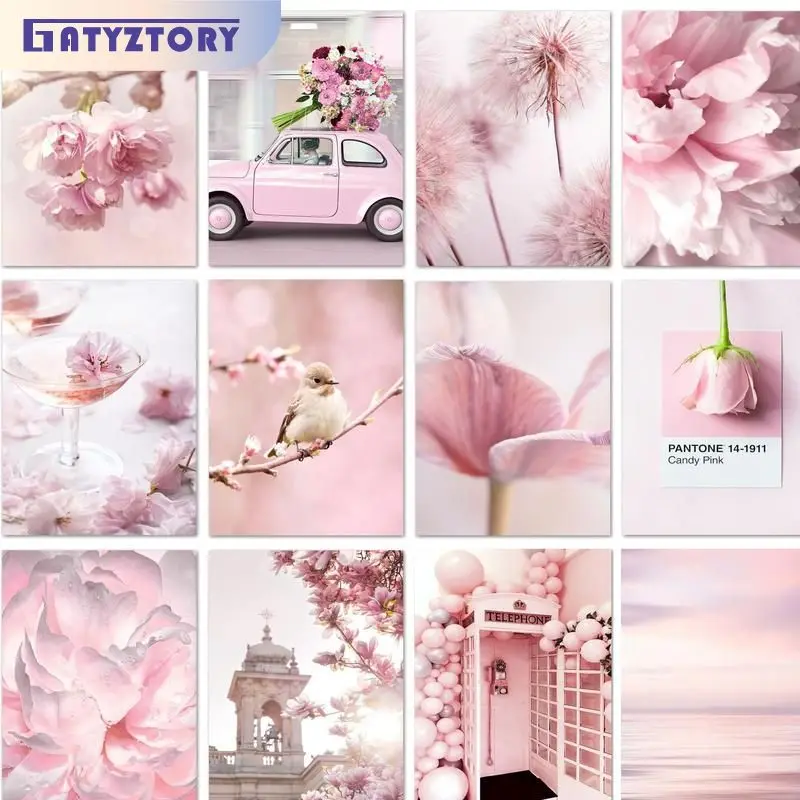 

GATYZTORY Pink Scenery Painting By Numbers For Adults HandPainted Oil Painting Acrylic Paints Flower Wall Art Canvas Painting Ho