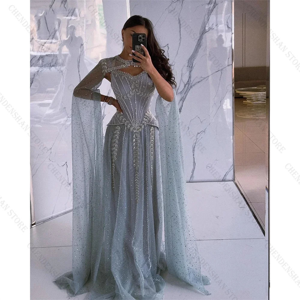 

Индивидуальные арабские накидки с длинными рукавами, вечерние платья, элегантное платье для выпускного вечера с бисером и кристаллами, 2025 Vestidos De Noche, вечерние платья для невесты