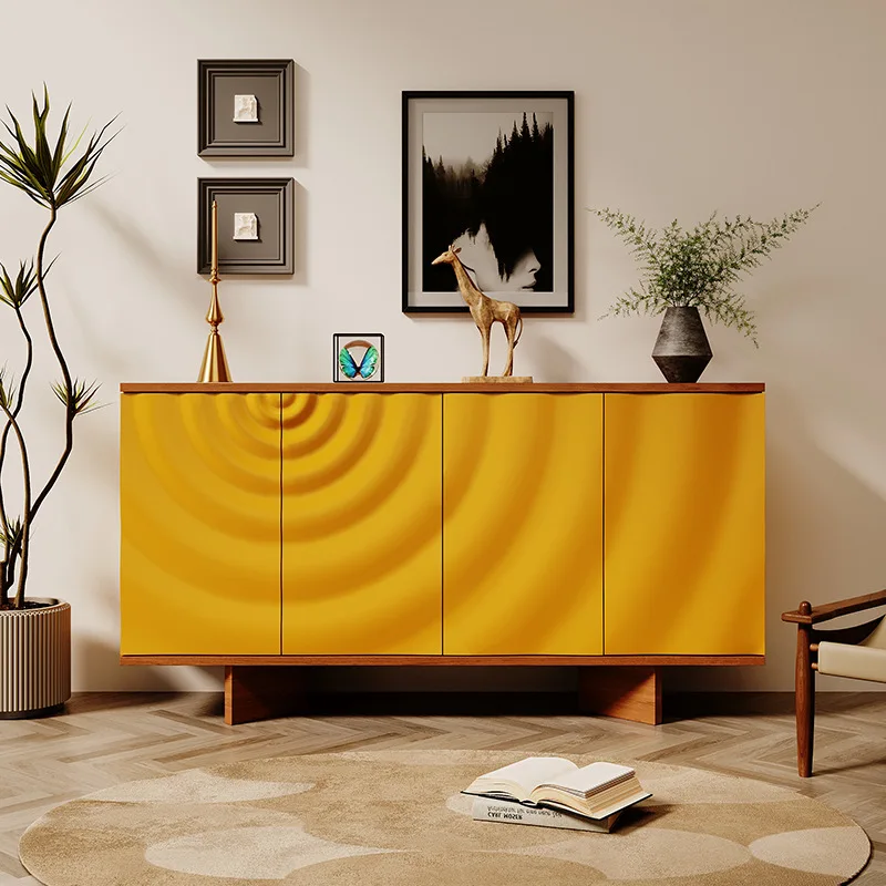 

Entrance cabinet Household living room wall decorative cabinet Water corrugated solid wood dining side cabinet