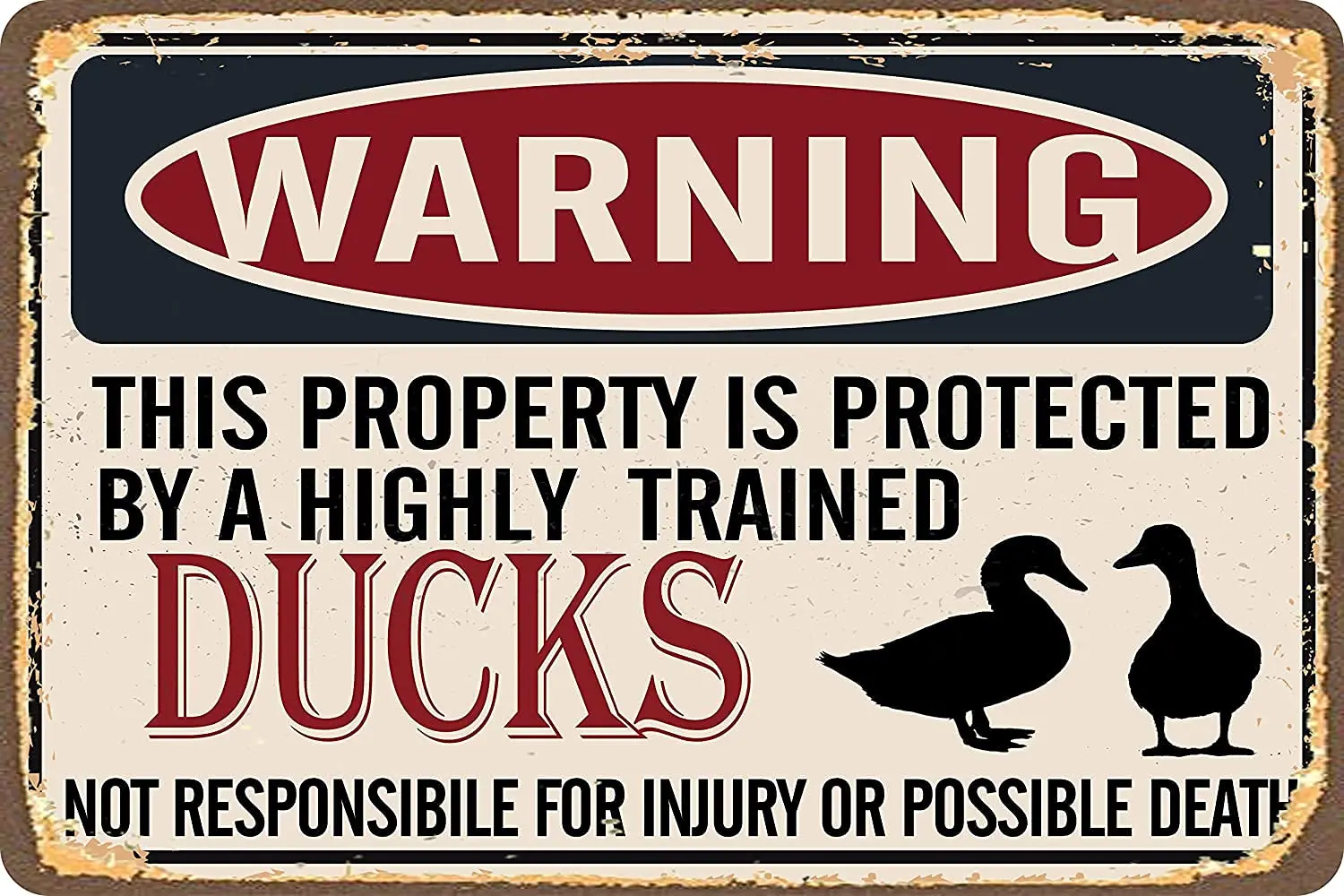 Metal Sign Warning Property Protected by Ducks Retro Duck Signs Metal Tin Sign Vintage Aluminum Sign for Home Coffee Wall Decor 