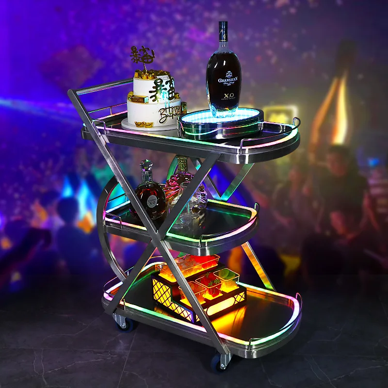 

Foreign wine mobile night cart three-layer cake bar luminous led fruit snack wine cart food delivery KTV