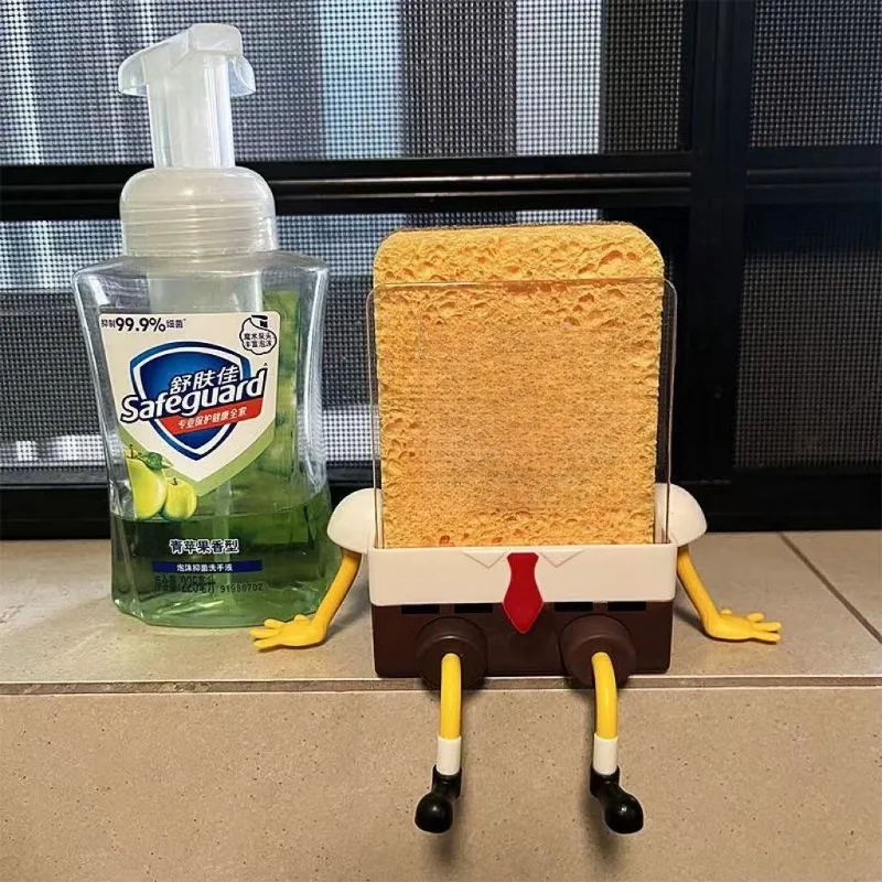 Kitchen Clean Sponge Set Cute Cartoon Sink Sponge Holder Creative Dishwashing Tool Kitchen Accessories Household Cleaning Supply