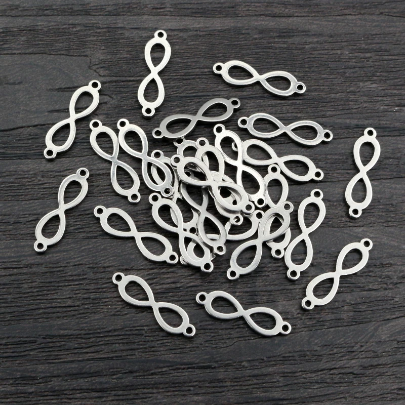 20pcs 17x5mm 316 Stainless Steel Double Loops Infinite Charms Pendant DIY Jewelry Findings Connector for Necklace Bracelet