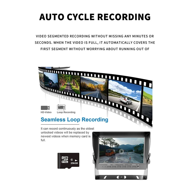 2 Channel Video Rear View  Input 7 Inch AHD Bus Monitor 720P Truck Camera Monitoring System Used for Forklift, RV