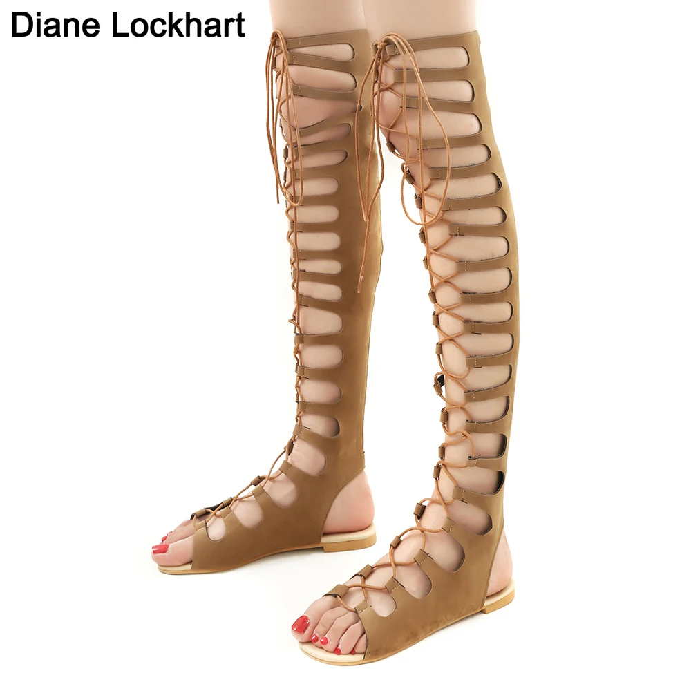 Roman Gladiator Bandage Sandals Women Flat Over The Knee Boot Sandalias Botas Femininas Women Shoes Girls Summer Hollow Boots 44