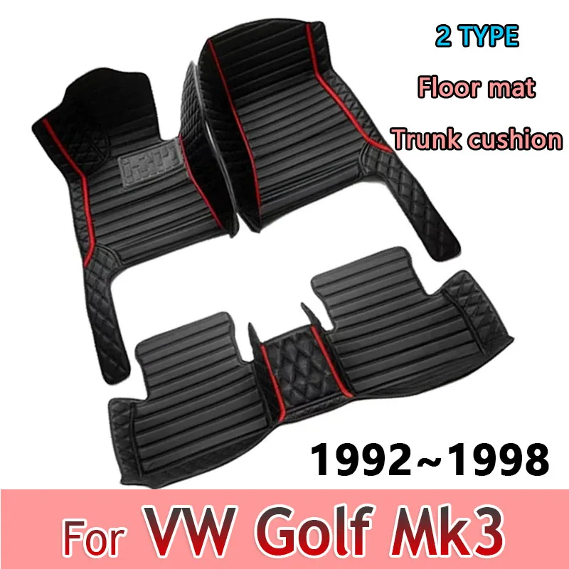 Car Floor Mats For VW Volkswagen Golf Mk3 1992~1998 5door Hatchback Leather Car Mats Carpets Tapetes Para Carro Car Accessories