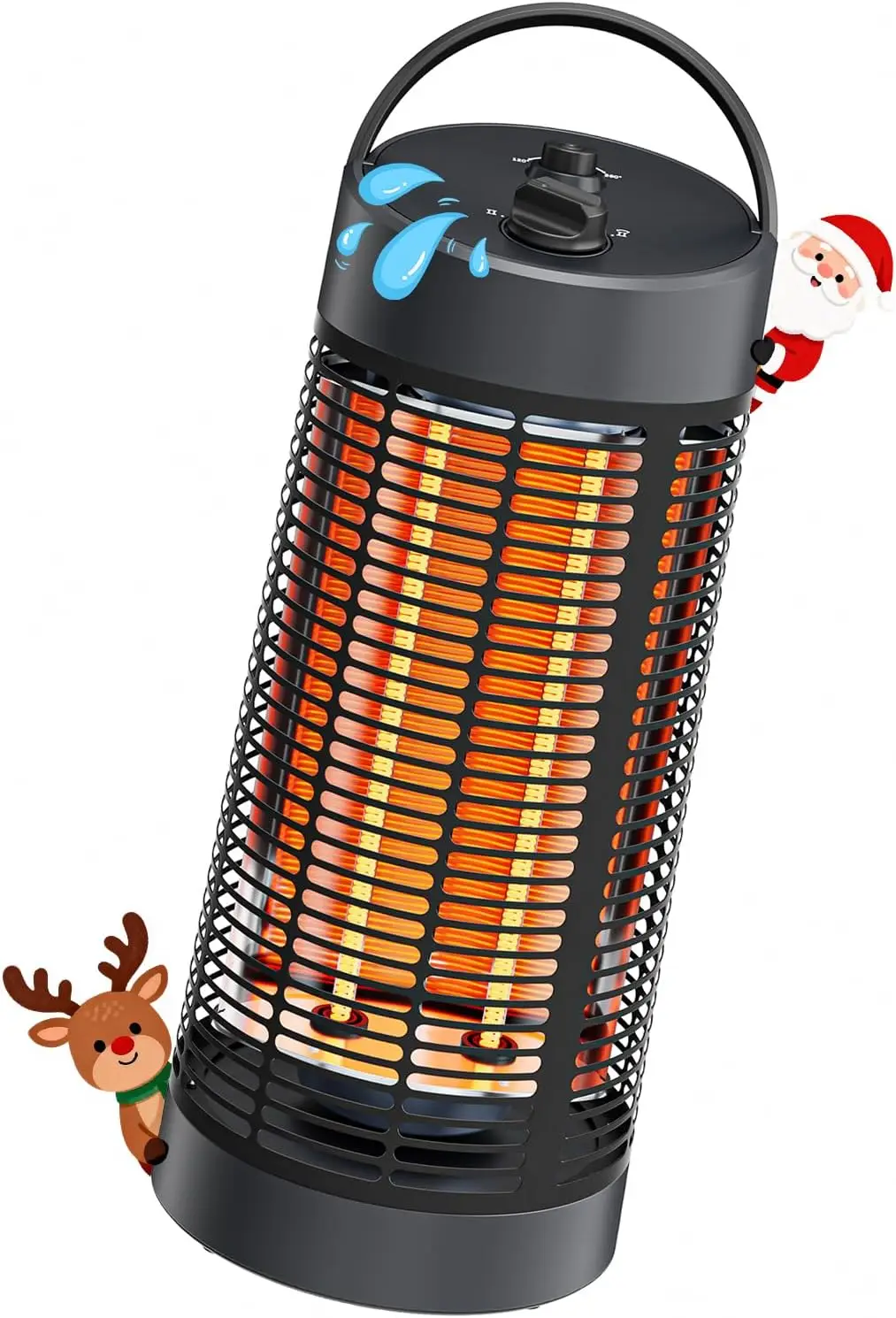 Portable Outdoor Electric Far Infrared Heater, Black, 1200W/600W Dual-Speed, Waterproof, 120° Rotatable Carbon Fiber Tube, Anti-Scald Flocked Grid, Overheat Protection