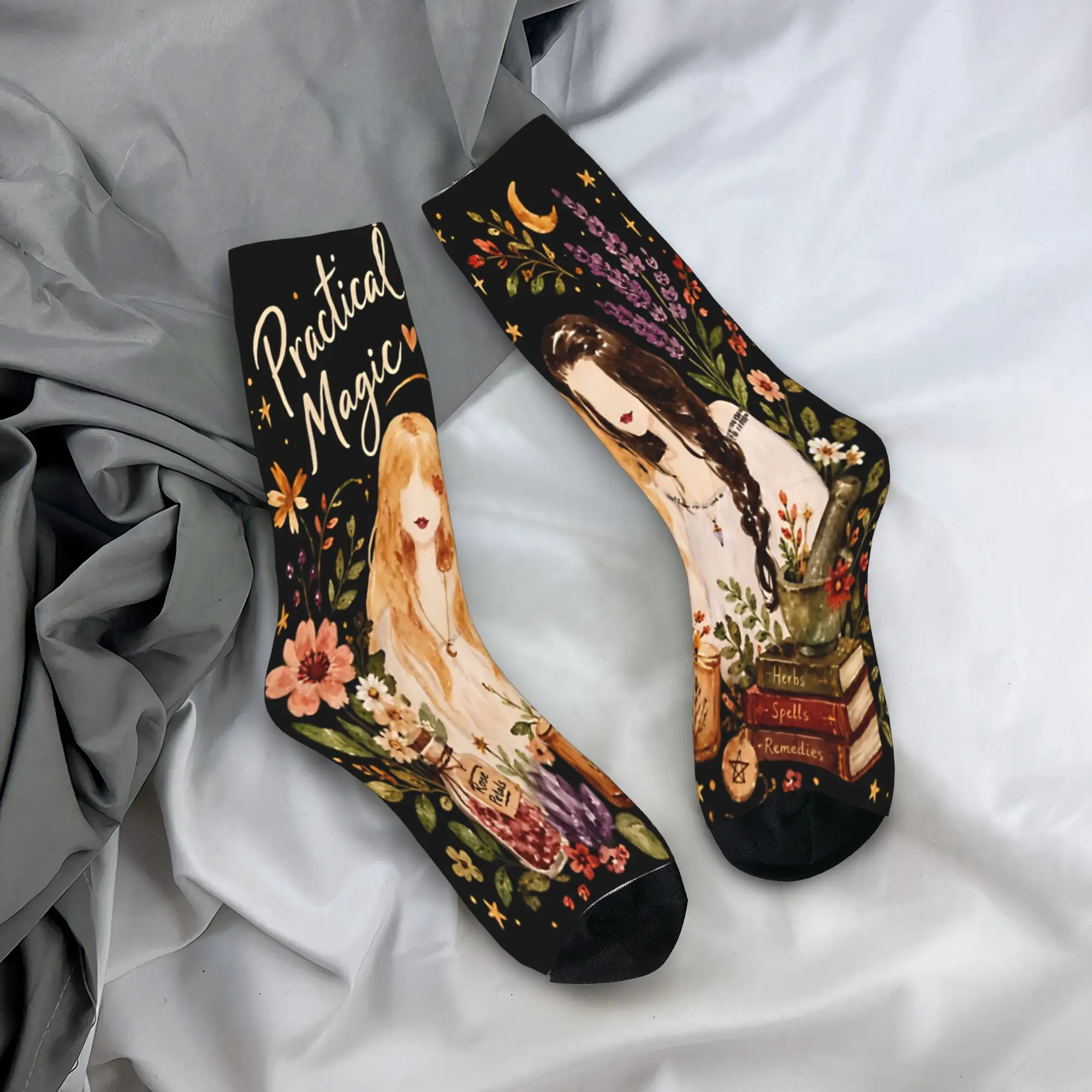 Practical Magic Witchcraft Witches Spellbook Herbalism Socks for Women Men Breathable  Cozy Crew Socks Non-slip