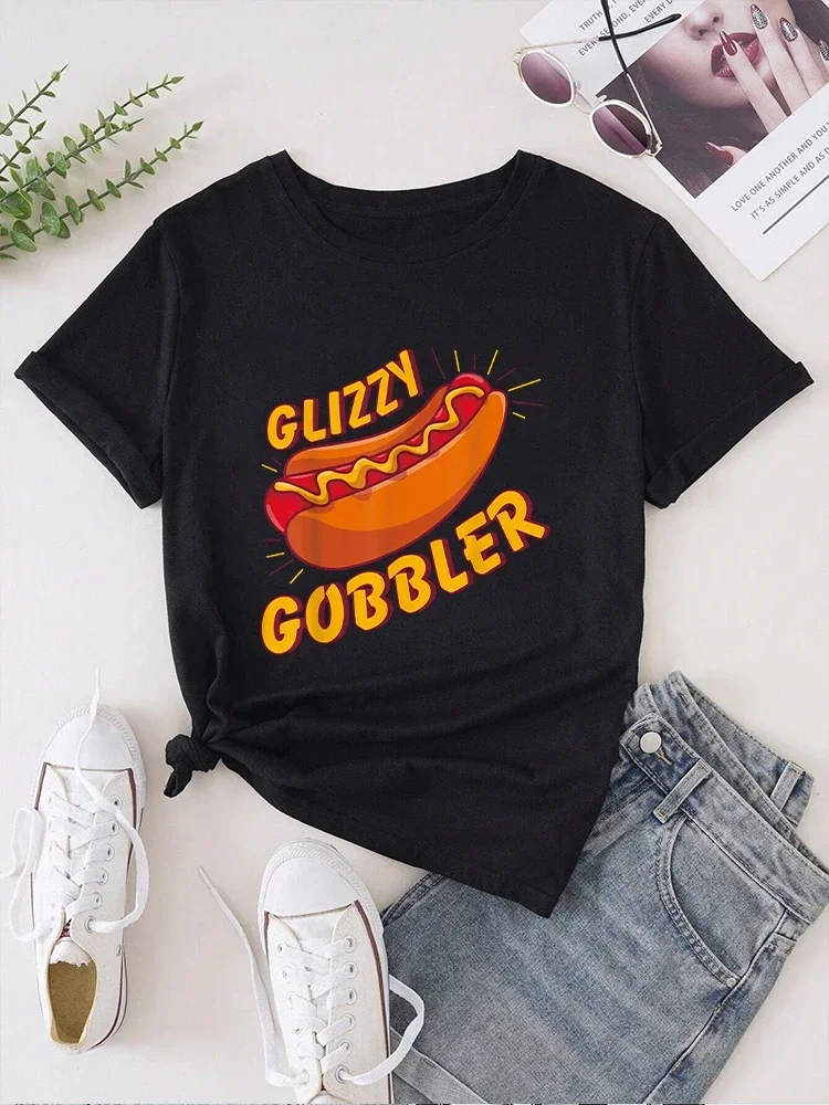 Glizzy Gobbler Hotdog Women T Shirt Summer Fashion Short Sleeved T-shirt Tee Tops Printed O-neck Casual T-shirt Women's Clothing