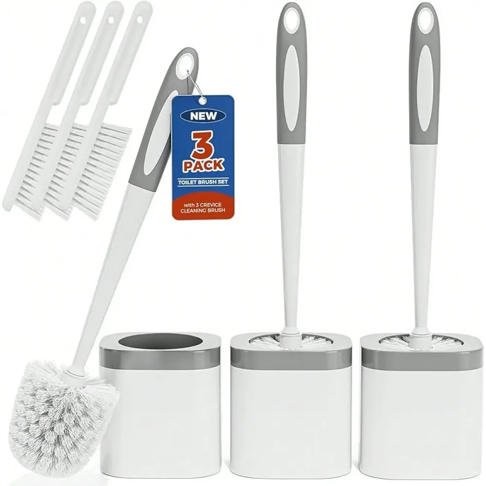 

Brush, 3 Pack Toilet Brush And Holder Set Bathroom Accessories, Toilet Bowl Brush And Holder With 3 Crevice Brush For Bathroom,