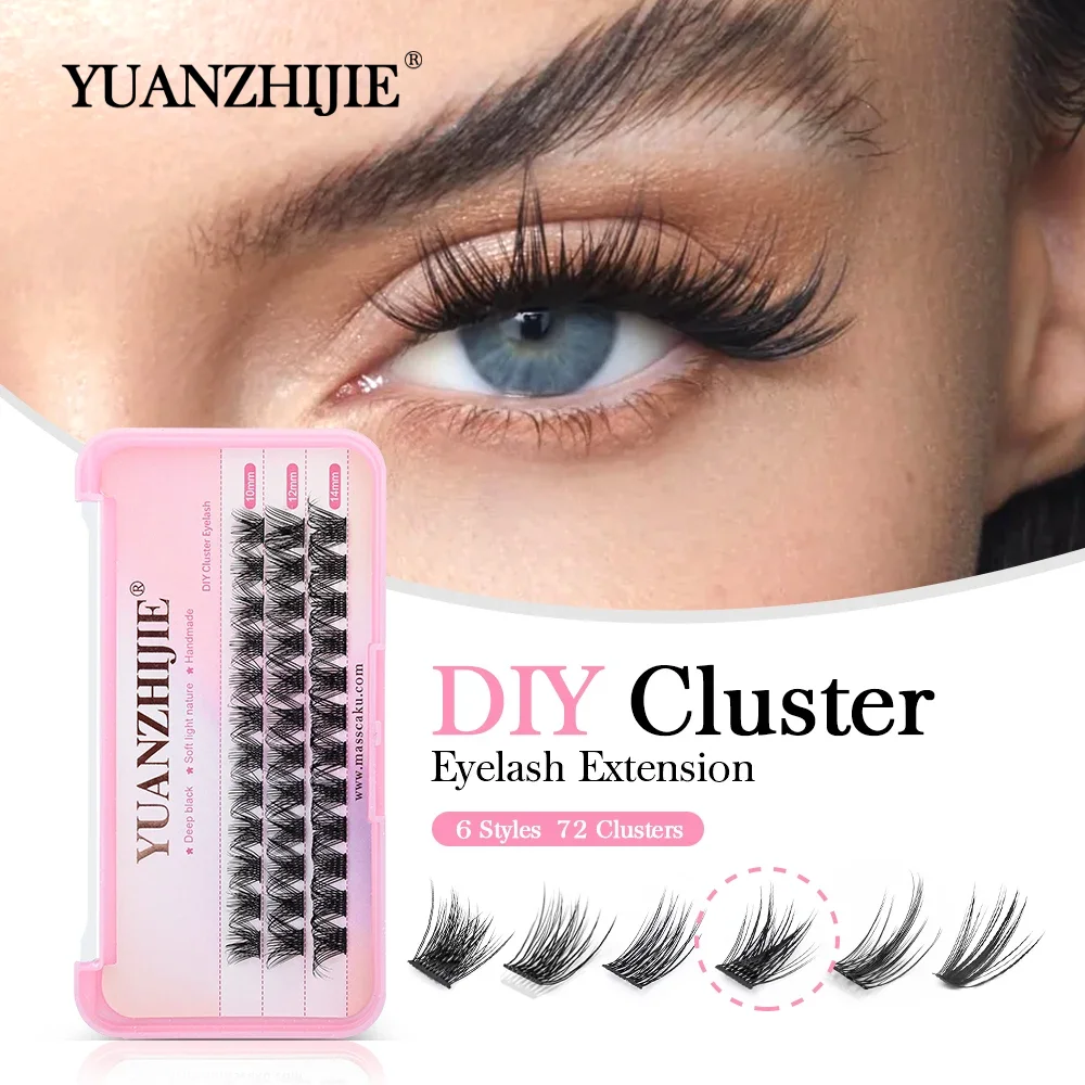 YUANZHIJIE Heat Bonded Cluster Lashes Beauty Cilia Soft Ribbon Strip Eyelashes Extensions Custom Packaging False Eyelash