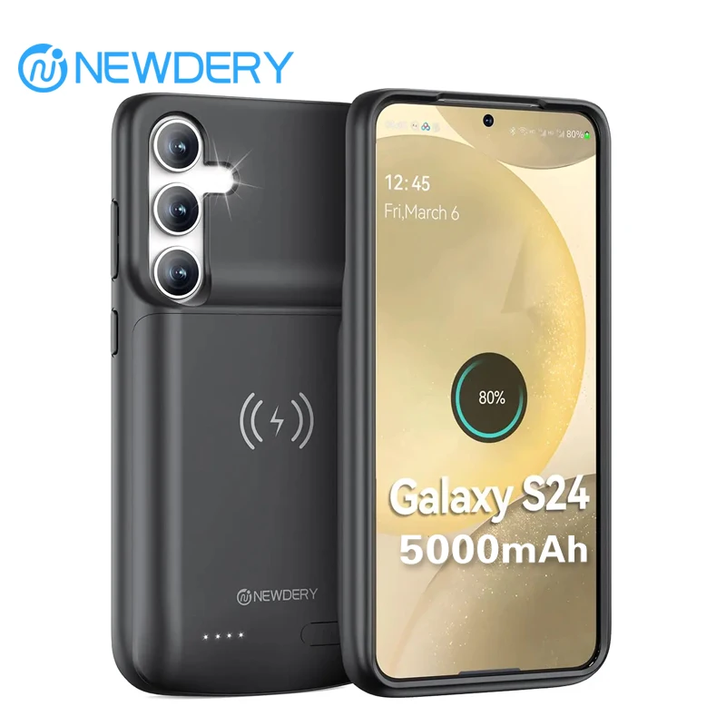 NEWDERY 5000mAh Battery Charger Case for Samsung Galaxy S24 Portable Rechargeable Wireless Charging Case Battery Pack Power Bank