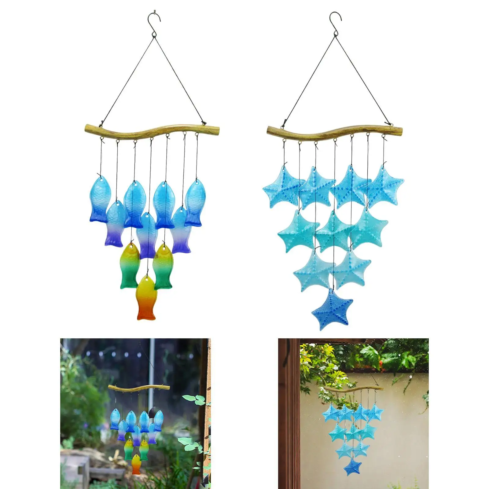 Glass Wind Chime Handmade Sea Creature Ornament Outdoor Windchime Decor for Garden Patio Porch