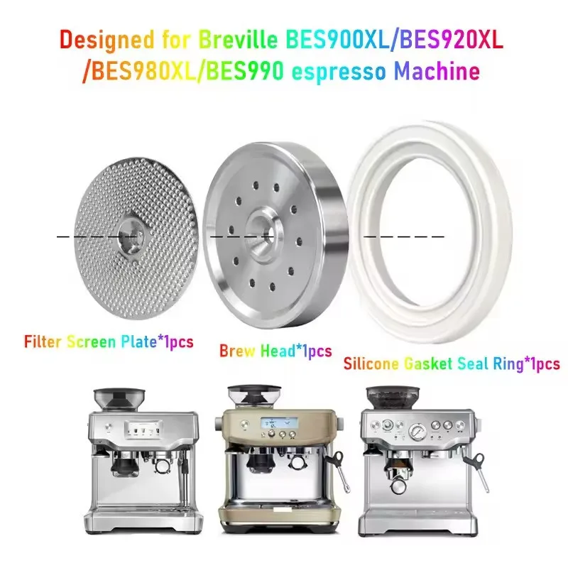 

3pcs Stainless Steel Shower Screen Silicone Seal Filter Set For Breville BES900XL/920XL/980XL/990 Espresso Machine Group Head