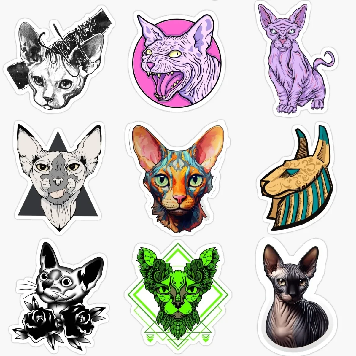 

Canadian Hairless Cat Sphynx Cat Pets PVC Waterproof Stickers for Decorate Car Fridge Table Motorcycle Helmet Bumper Decal