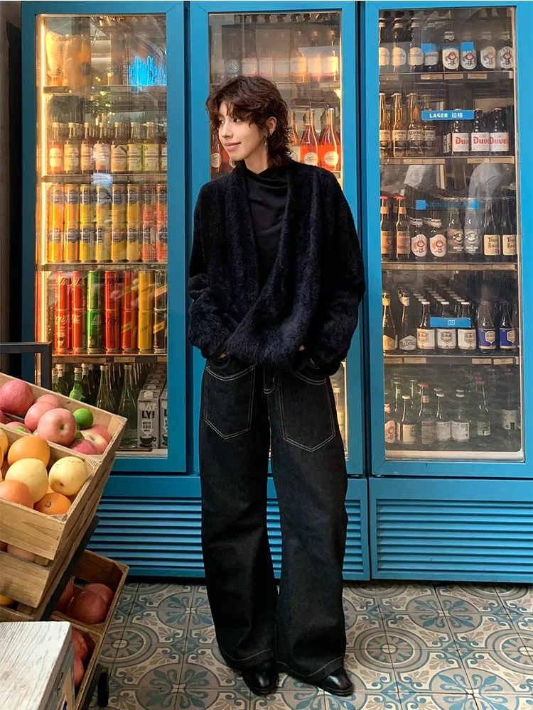 

Мужской зимний теплый кардиган Bla из плотного шелка с имитацией меха, V-образный вырез, верхняя одежда