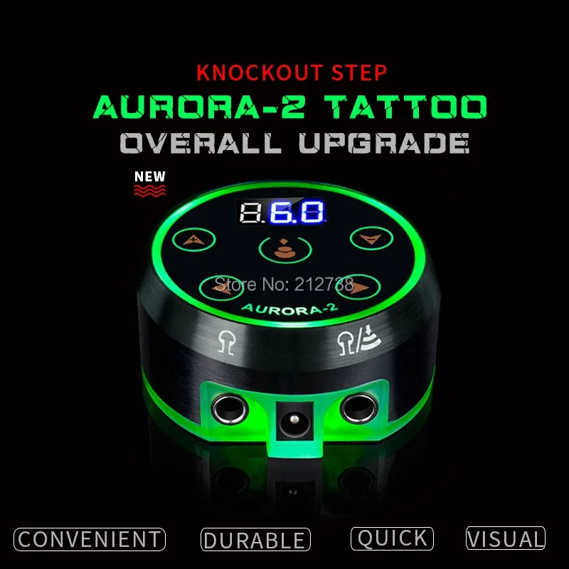 Новый профессиональный мини-блок питания для татуировки AURORA II с цифровым ЖК-дисплеем и адаптером питания для катушек и роторных машин для