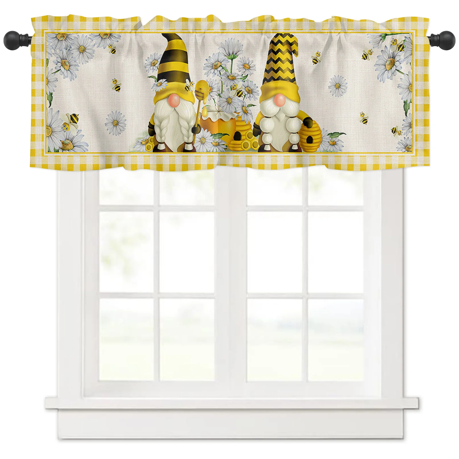 ZEDLIYU Valances for Windows Kitchen Living Room Small Window Valance Daisy Gnome 1 Panel