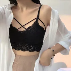 Women Lace Sexy Top Solid Tops Unpadded Bralette Bra Bustier Mesh Lined Female Fashion Crop Tops