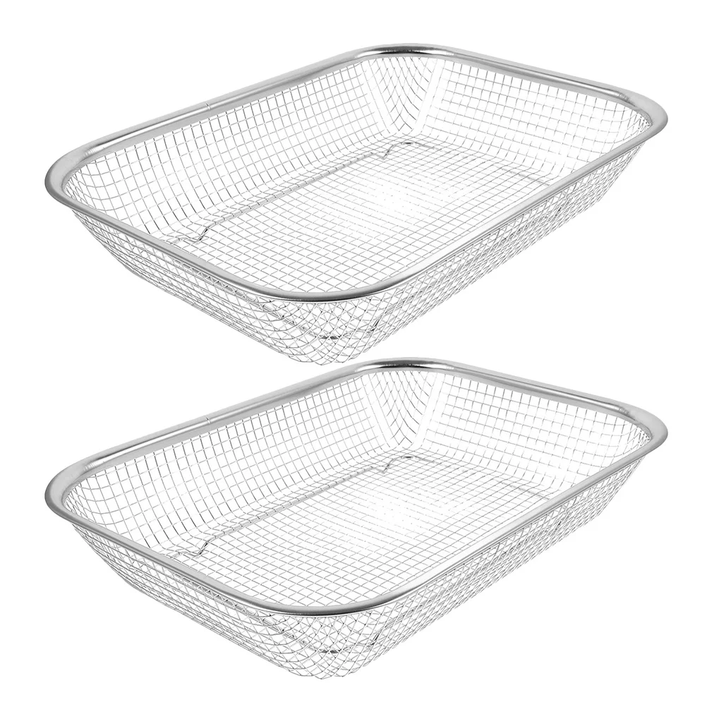 

2Pcs Kitchen Mesh Basket Stainless Steel Drain Strainer Rectangular Colander Wash Rinse Fruits Vegetables Multipurpose