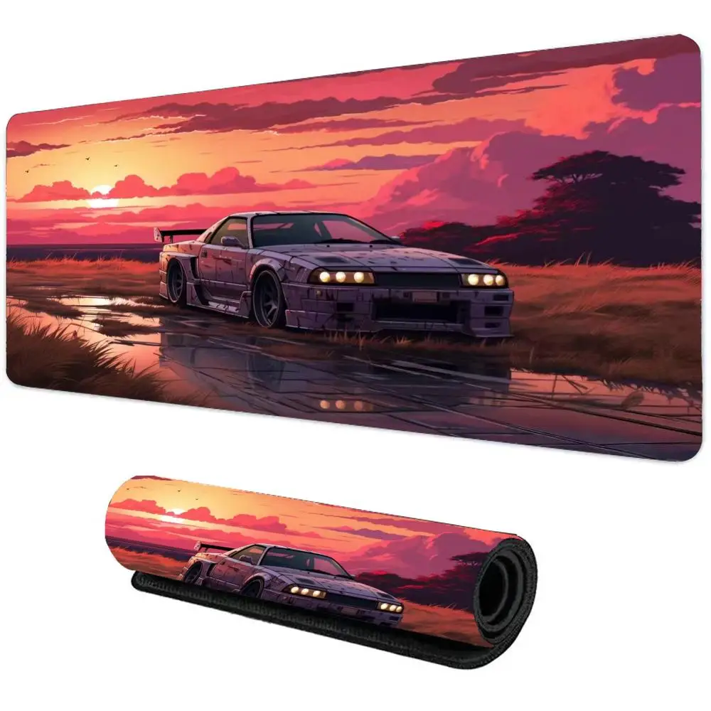

Large Sunset Sports Car mouse pad XXL overlock desk mat rubber base game keyboard pads office gaming accessories Play deskmats