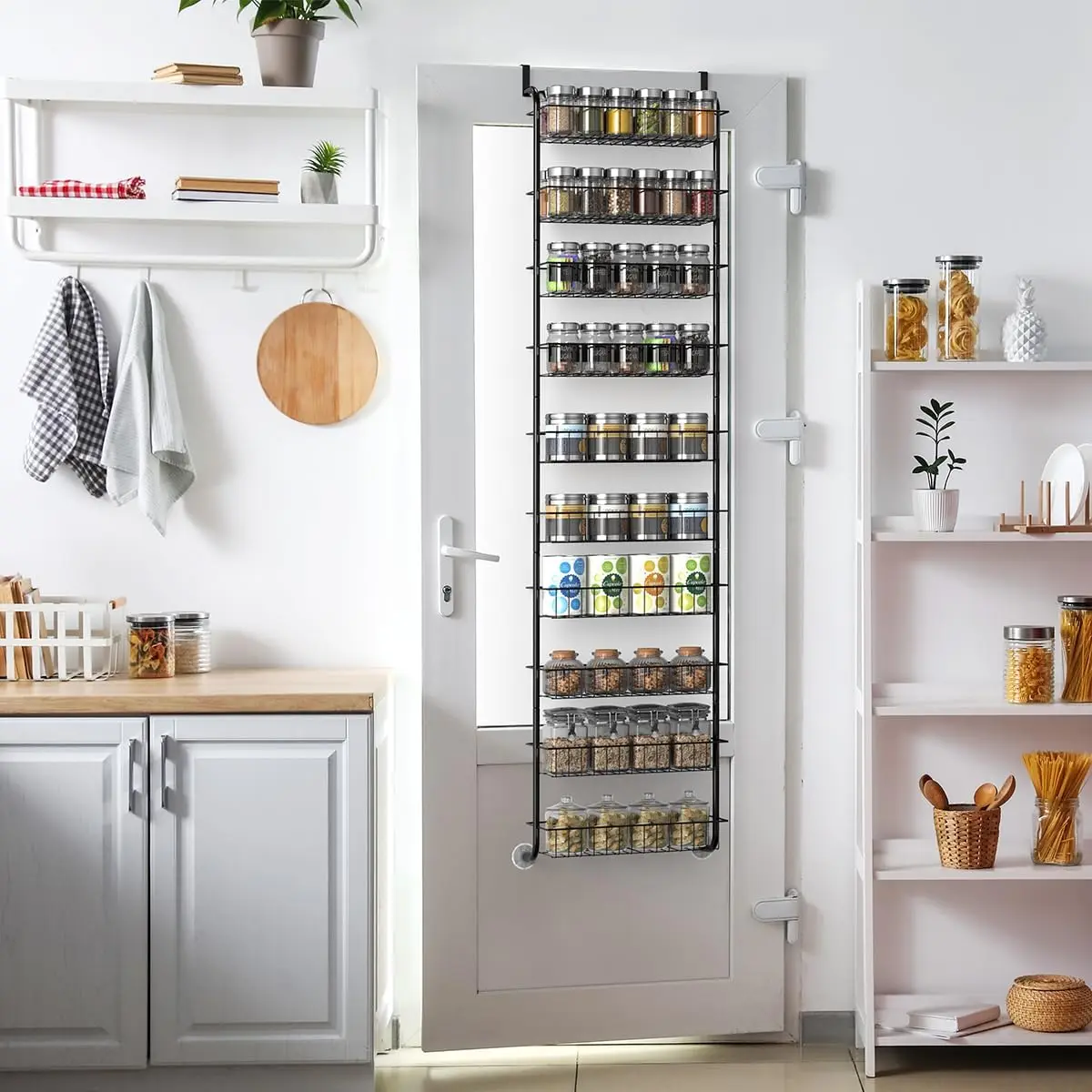 10th floor heavy-duty metal door storage rack for food storage room