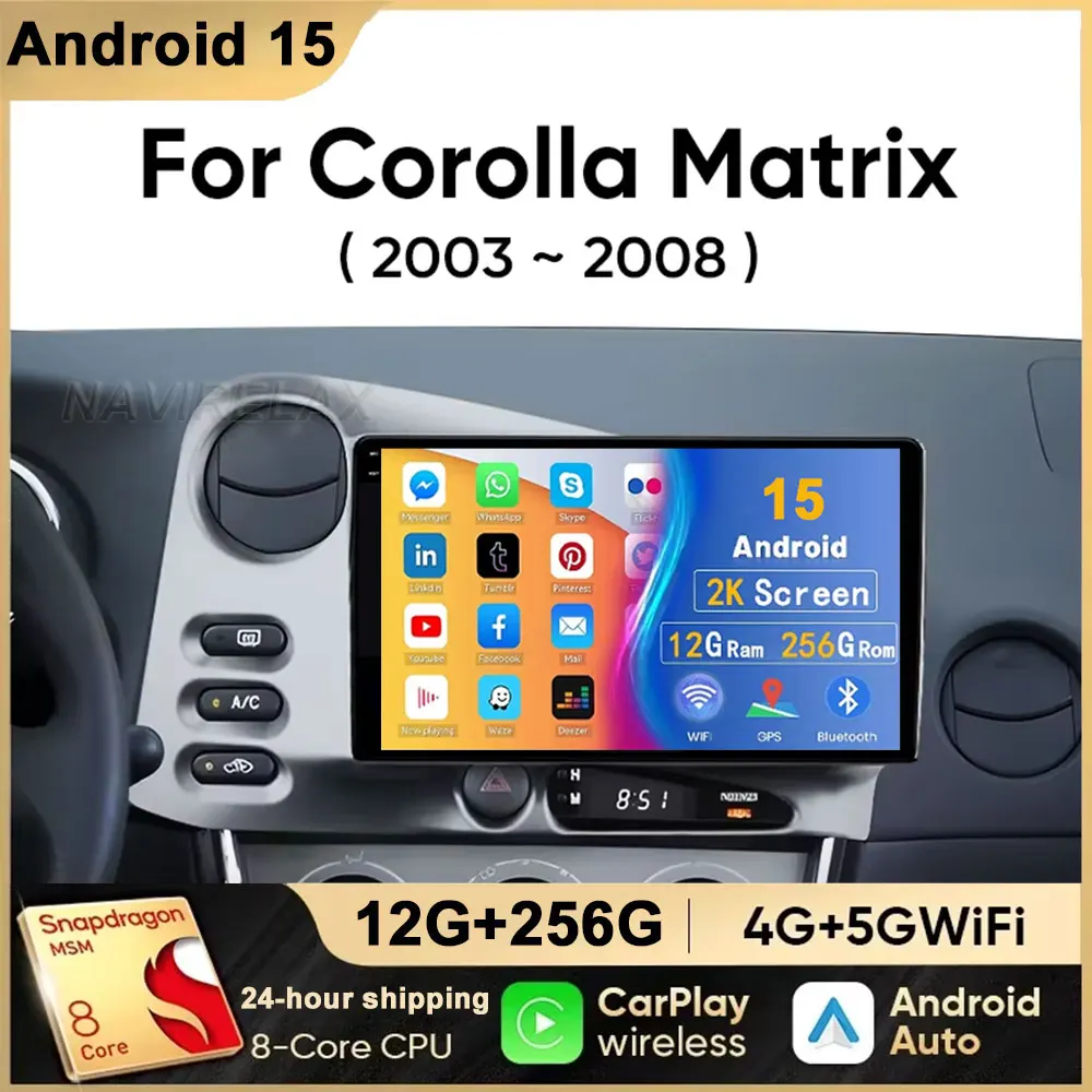 

Android 15 для Toyota Matrix E130 E140 2002 2003 2004 2005 2006, DVD-навигация, GPS-плеер, автомобильный Carplay-монитор, радио, мультимедиа