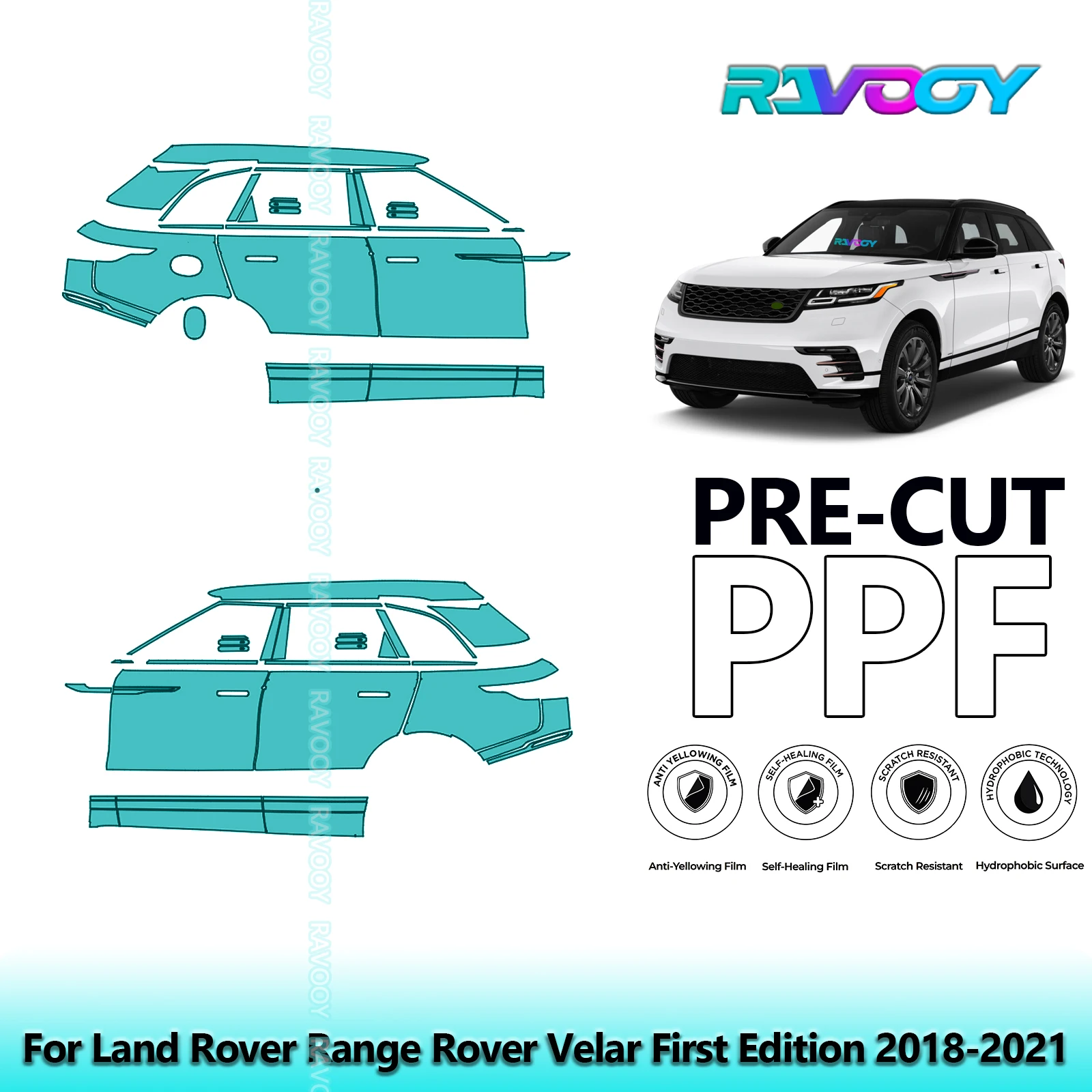 

For Land Rover Range Rover Velar First Edition 2018-2021 8.5mil Pre-Cut PPF Door & A/B Pillar Kit TPU Paint Protection Film Set