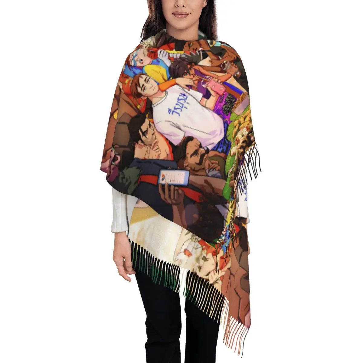 Womens Scarf with Tassel Dispatch Game Large Super Soft Shawl Wrap Robert Character Collage Daily Wear Pashmina Scarves