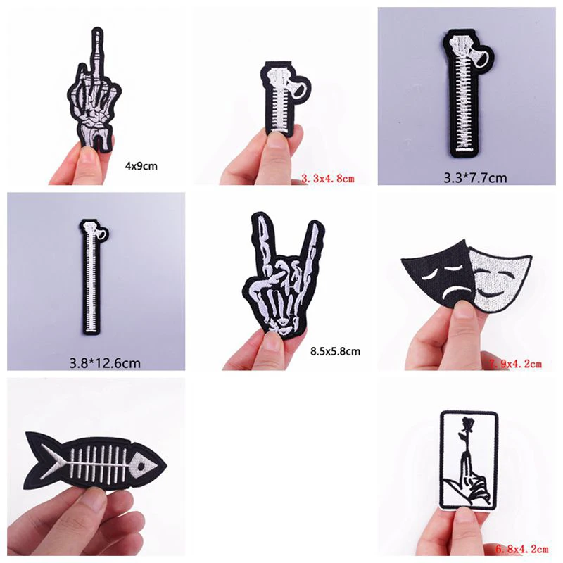 Prajan 10PCS Wholesale Punk Flame Patch Applique Stripes Embroidered Patches For Clothing Stickers Motorcycle Patches On Clothes image 4
