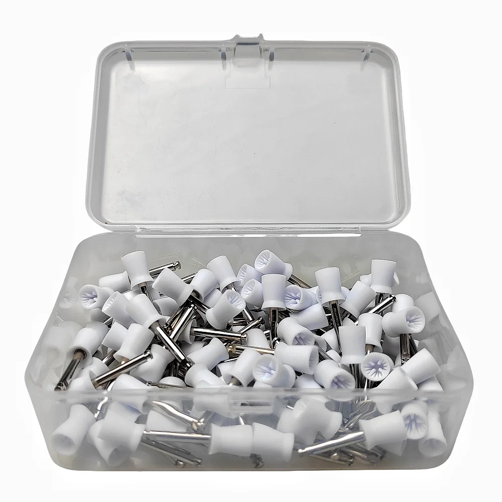 100 قطعة من أكواب تلميع الأسنان - فرشاة بروفي مطاطية للاستعمال مرة واحدة لقبضة السرعة المنخفضة، أدوات مختبر تلميع الأسنان