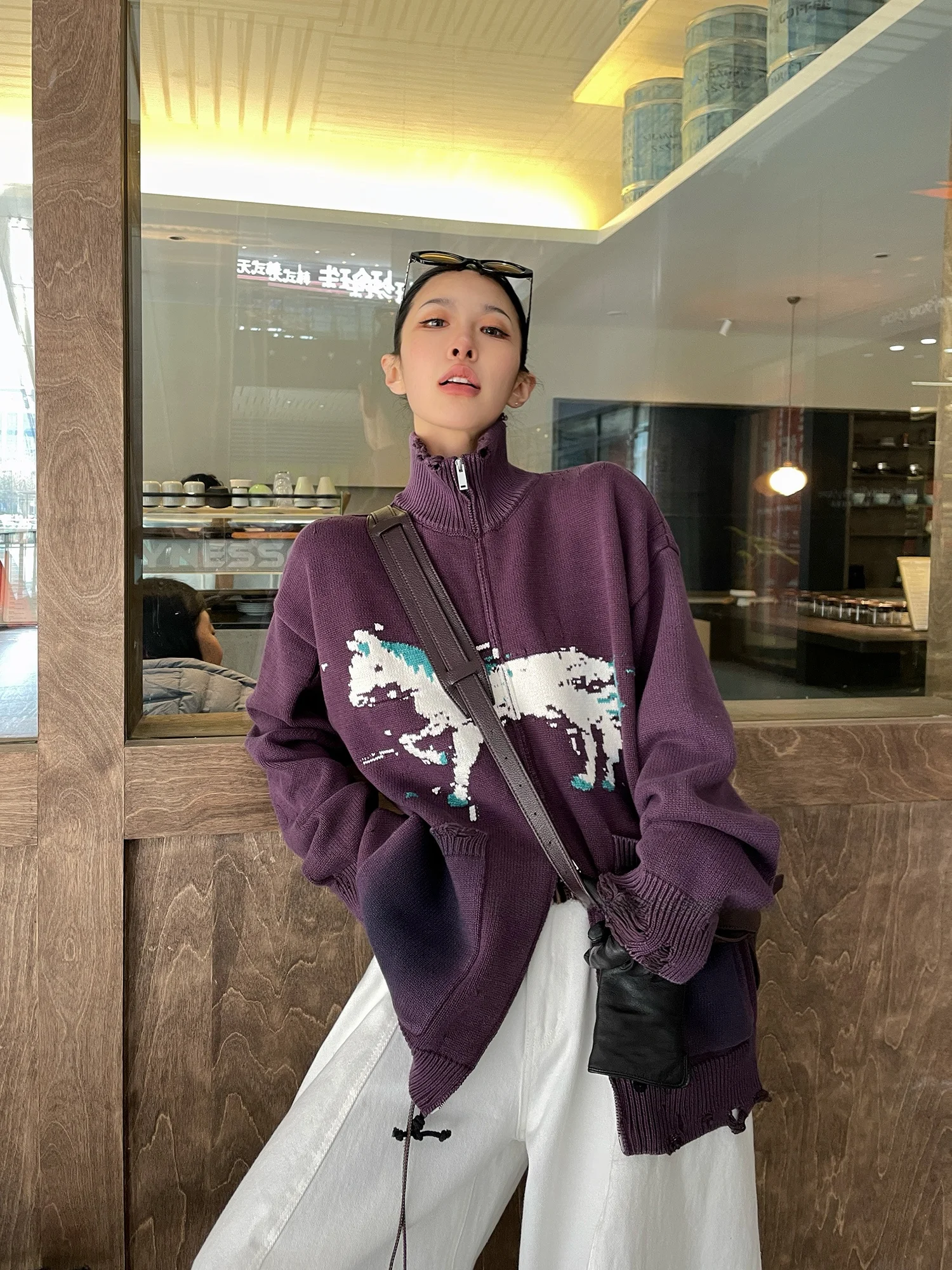 

Женский вязаный кардиган JCCC adow Purple Destruction Feelings с принтом, осенне-зимняя верхняя одежда