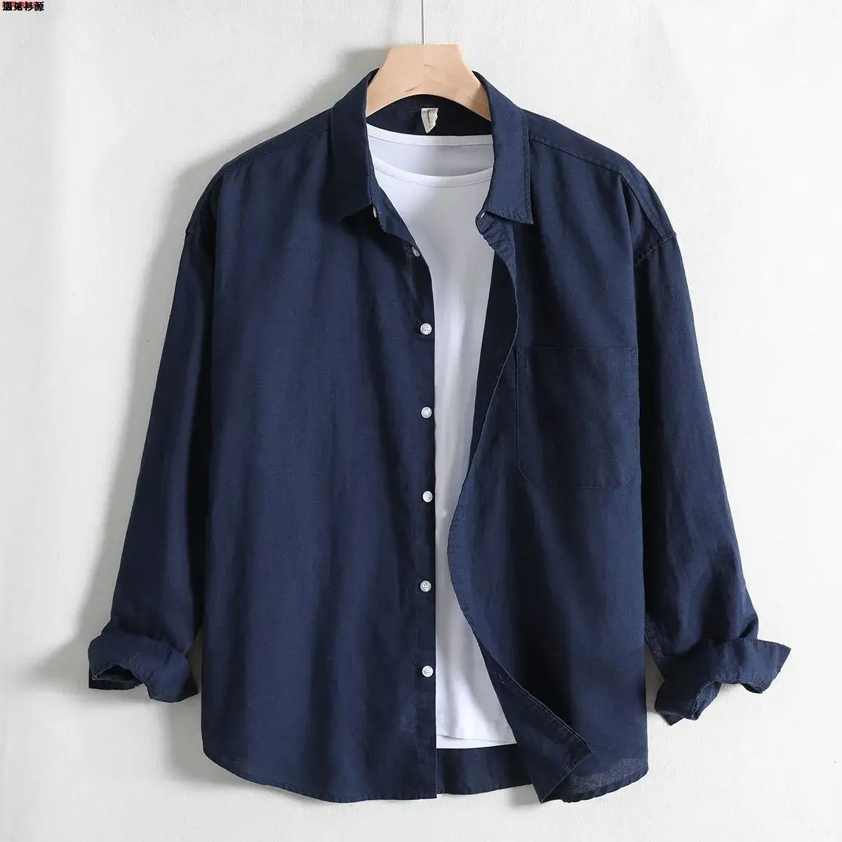 

Spring New Men's Cotton Linen Jaet Long Sve irt Color Retro Loose Casual Trendy Outerwear Stand Fit Chinese Made