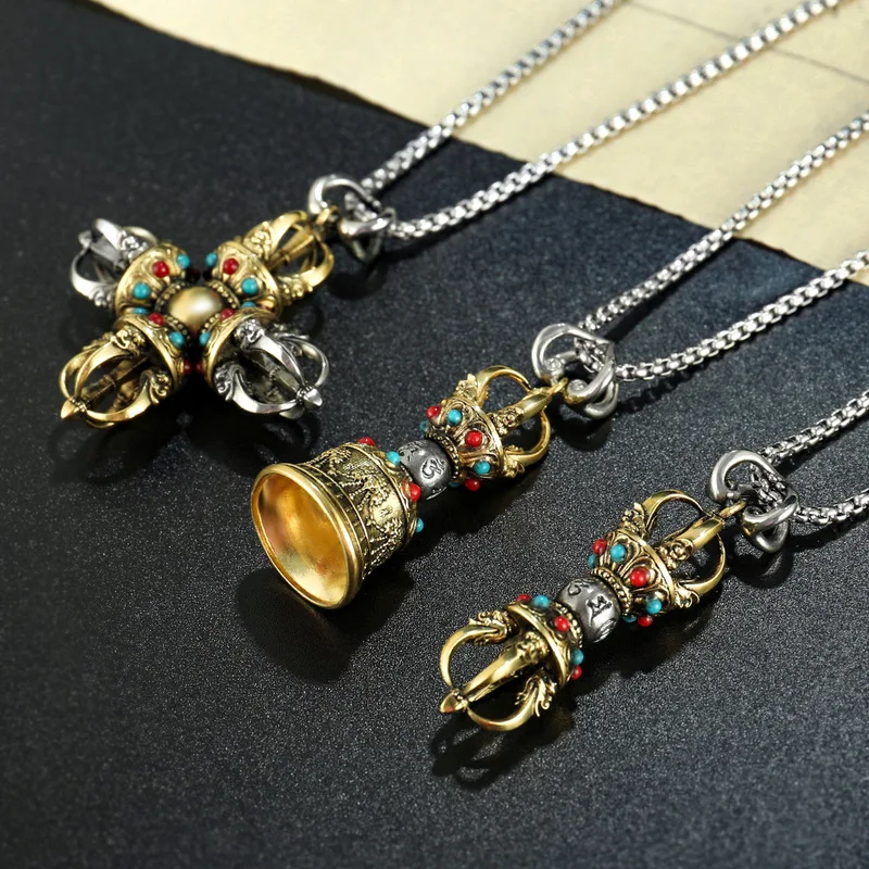 Brass Five-Pronged Magic Pestle, Vajra Scepter, Rotatable Pendant Men And Women, A Safe Accessory
